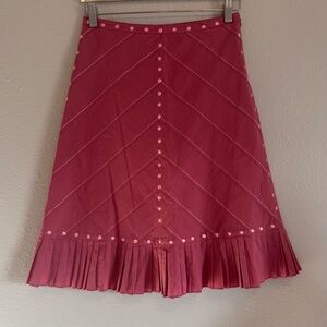 Anthropologie Odille Raspberry Pink Chevron Embroidered Pleated Hem Skirt